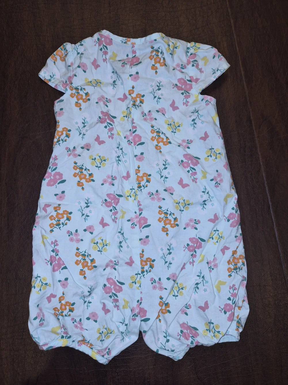 Floral Butterfly Baby Romper - Pink, Yellow, Orange 12 Months